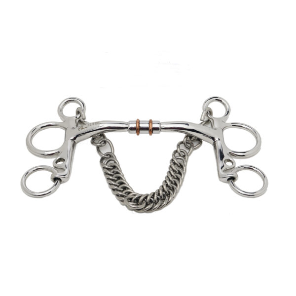Pelham Roller Mouth Bit with Double Copper Rollers and copper Inlays